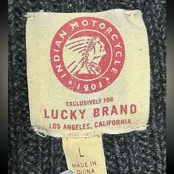 Indian Motorcycle Men's Large Full Zip Gray Knit Jacket Lucky Brand - Picture 4 of 15